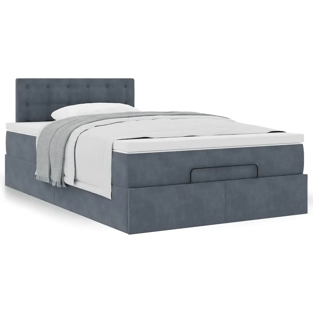 Grey Velvet Storage Ottoman Bed with Pocket Spring Mattress