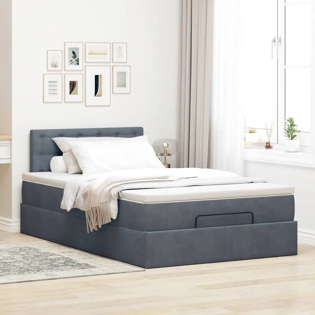 Grey Velvet Storage Ottoman Bed with Pocket Spring Mattress