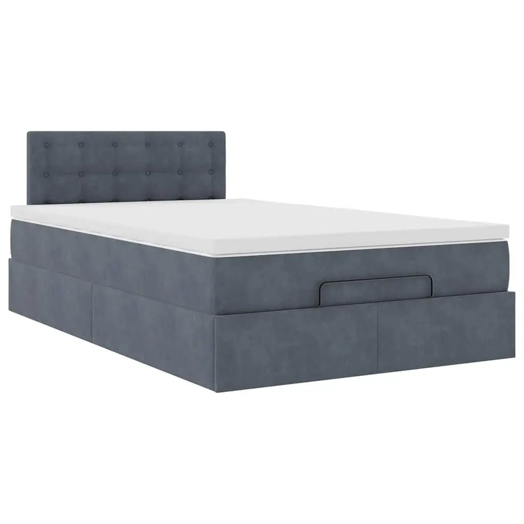 Grey Velvet Storage Ottoman Bed with Pocket Spring Mattress