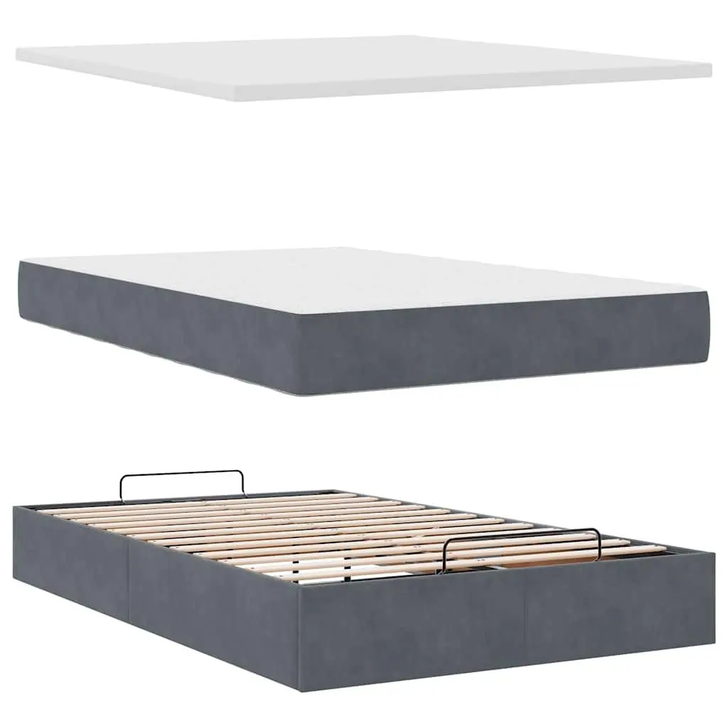 Grey Velvet Storage Ottoman Bed with Pocket Spring Mattress
