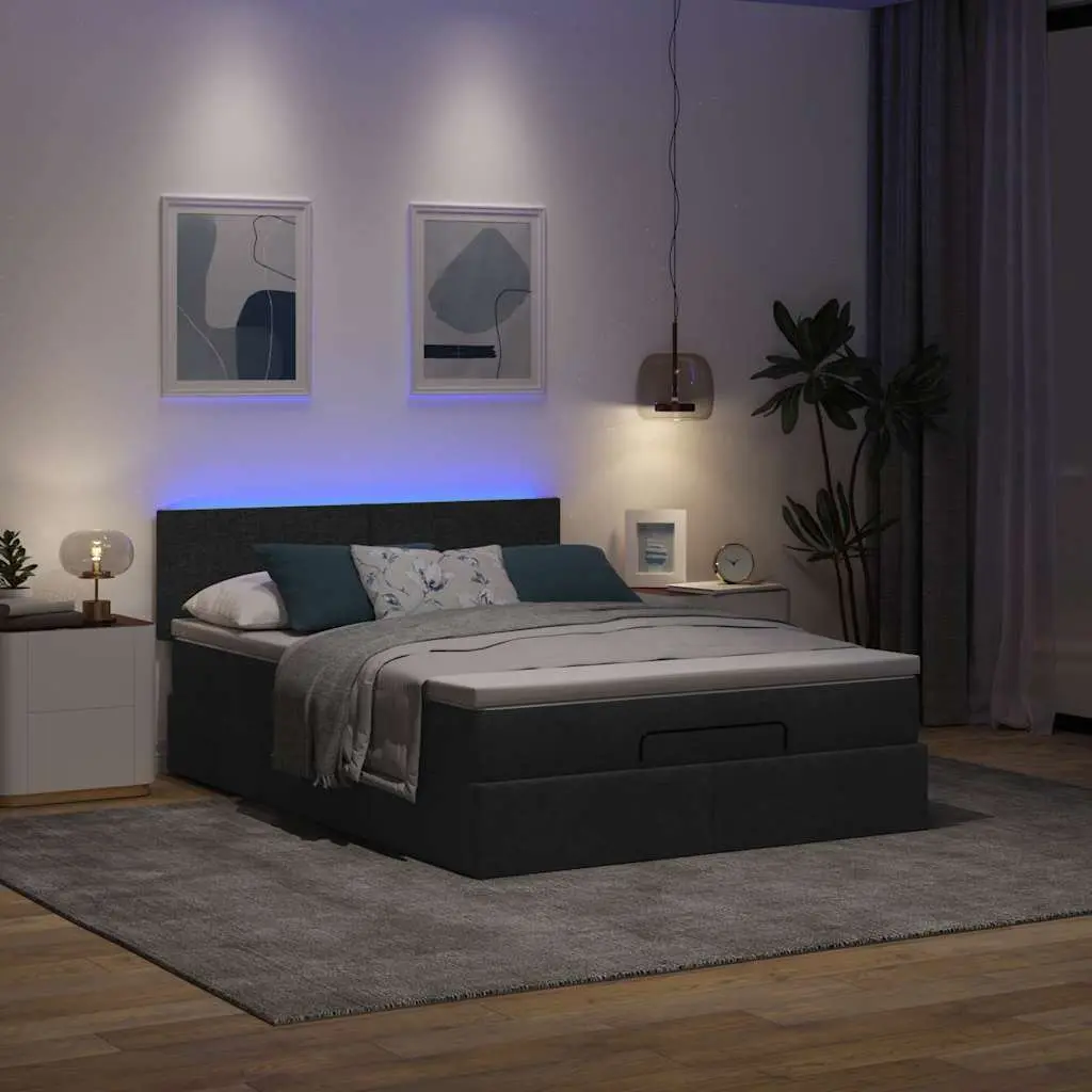 Double Ottoman Bed Pocket Spring Mattress Black Fabric Double Size