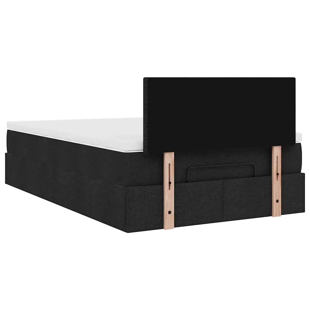 King Single Ottoman Bed Black Polyester with Pocket Spring Mattress and Adjustable LED Lights
