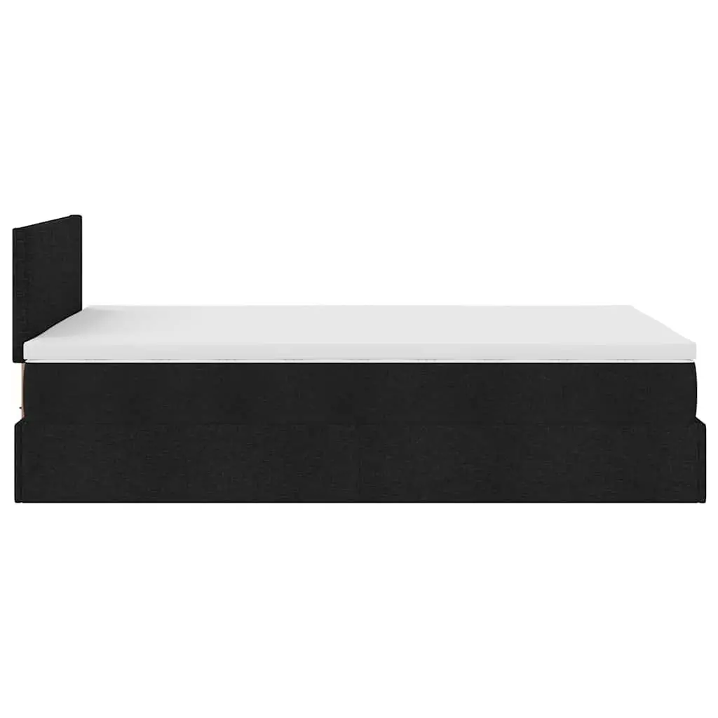 King Single Ottoman Bed Black Polyester with Pocket Spring Mattress and Adjustable LED Lights
