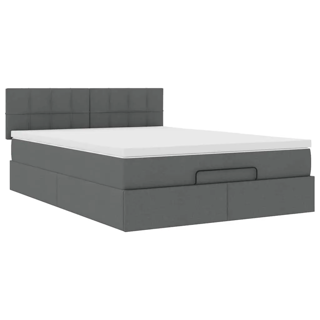 Queen Ottoman Bed Grey Fabric Hydraulic Lift Storage Pocket Spring Mattress LED Lighting