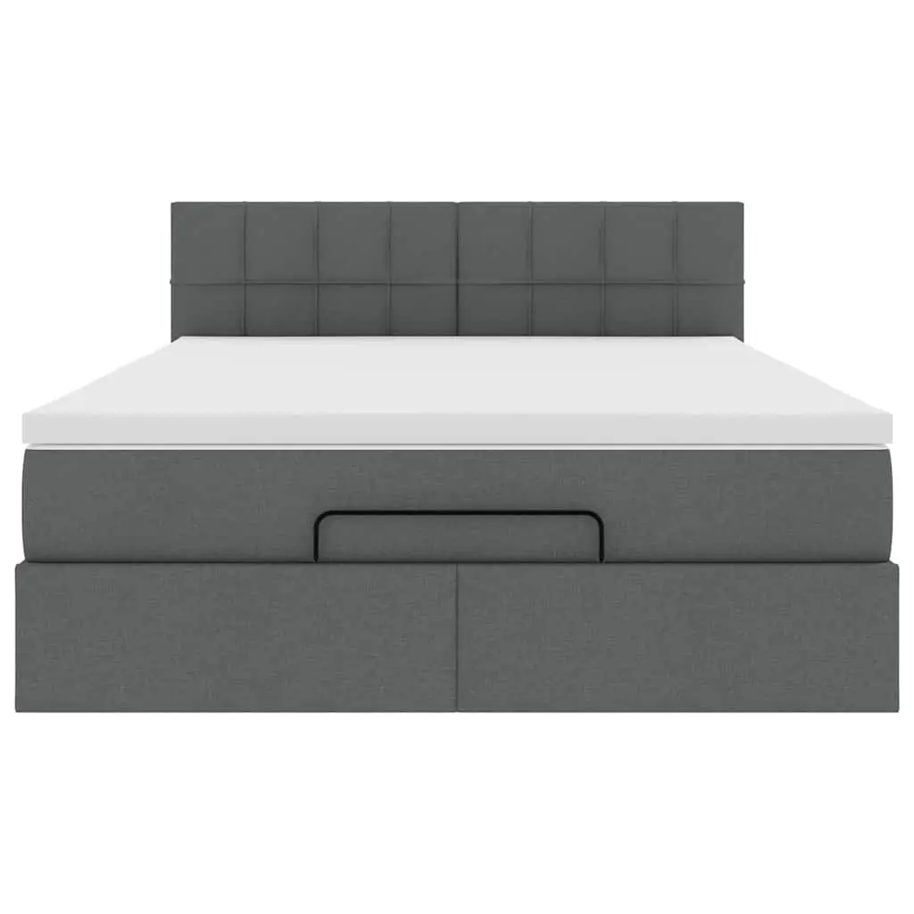 Queen Ottoman Bed Grey Fabric Hydraulic Lift Storage Pocket Spring Mattress LED Lighting