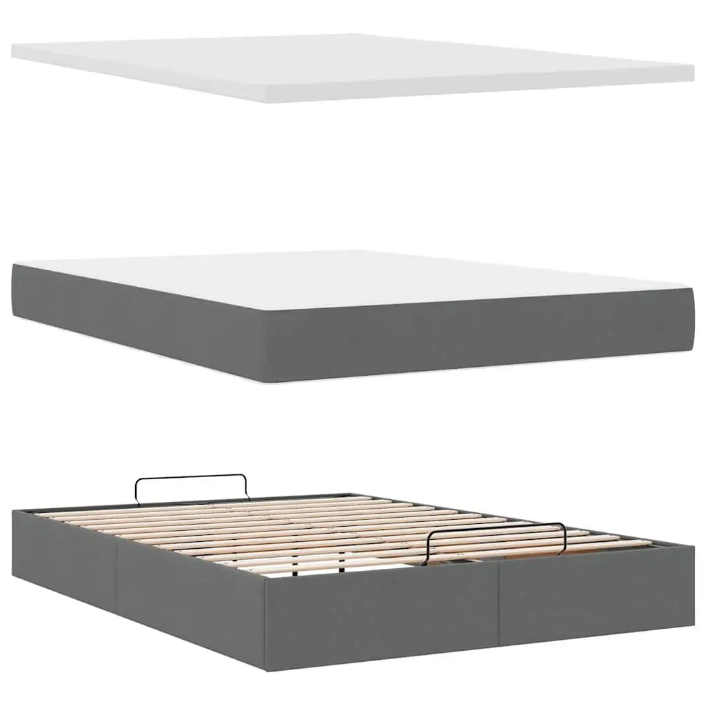 Queen Ottoman Bed Grey Fabric Hydraulic Lift Storage Pocket Spring Mattress LED Lighting