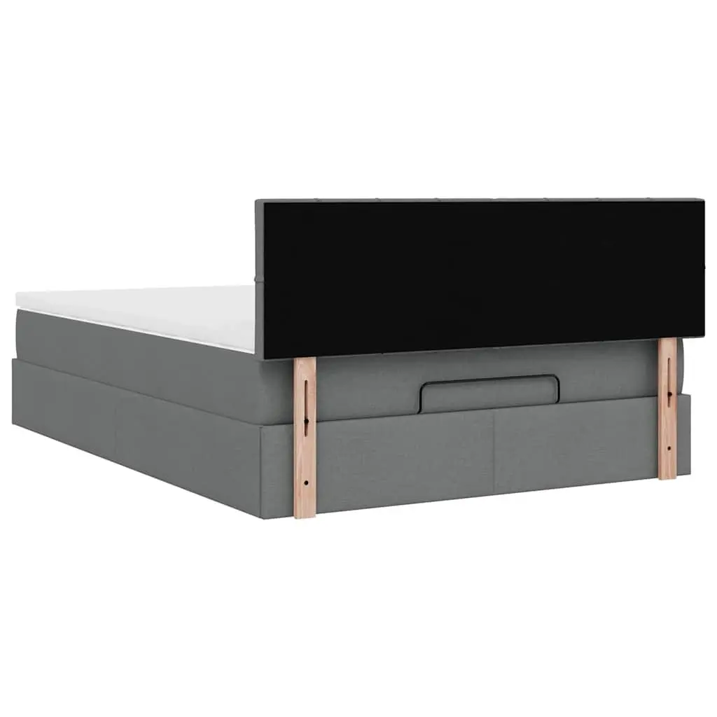 Queen Ottoman Bed Grey Fabric Hydraulic Lift Storage Pocket Spring Mattress LED Lighting