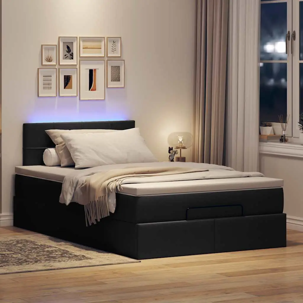 Ottoman Storage Bed King Single Black Pocket Spring Mattress LED Lights