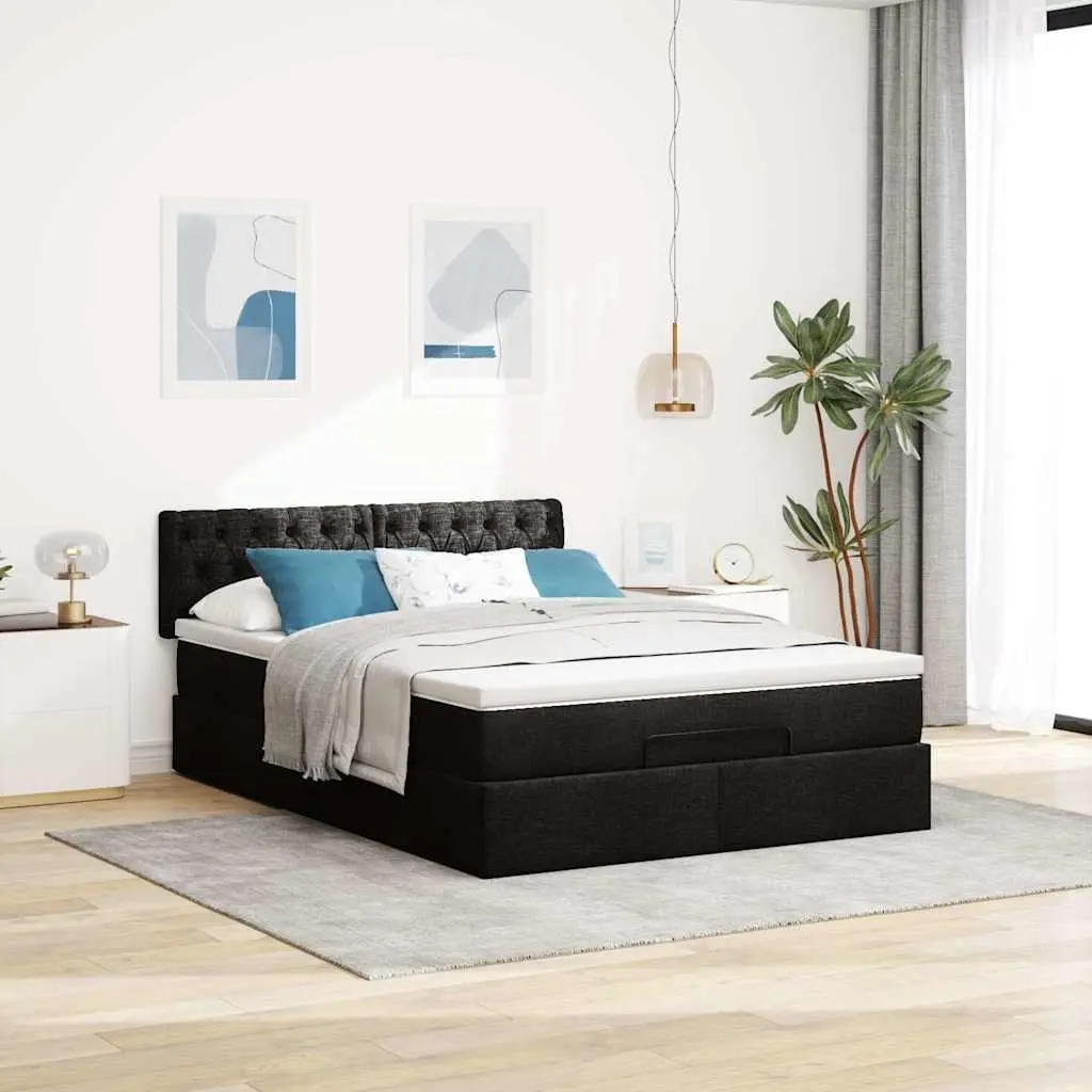 Double Ottoman Bed Pocket Spring Mattress Hydraulic Lift Storage Black Fabric