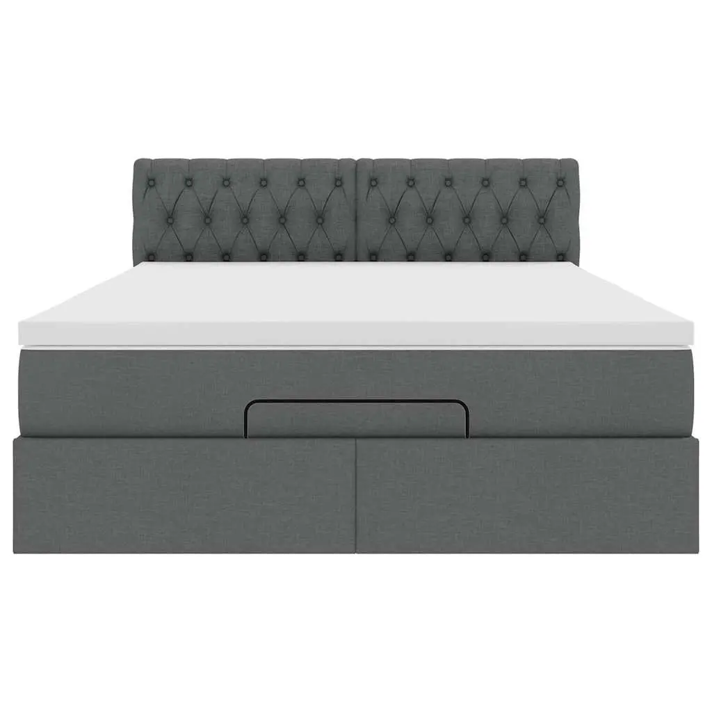 Queen Size Ottoman Bed with Grey Upholstery Pocket Spring Mattress Storage and LED Lights