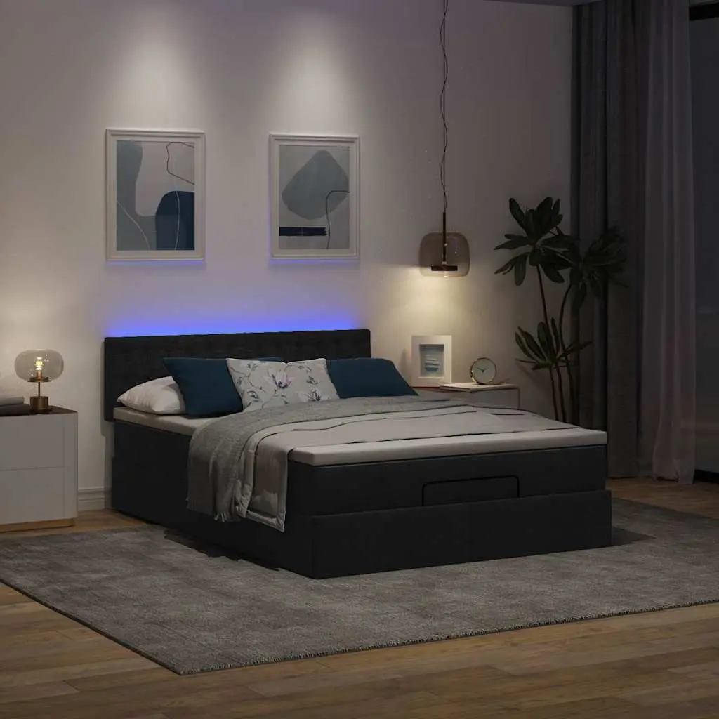 Ottoman Bed Pocket Spring Mattress Hydraulic Storage Black Fabric