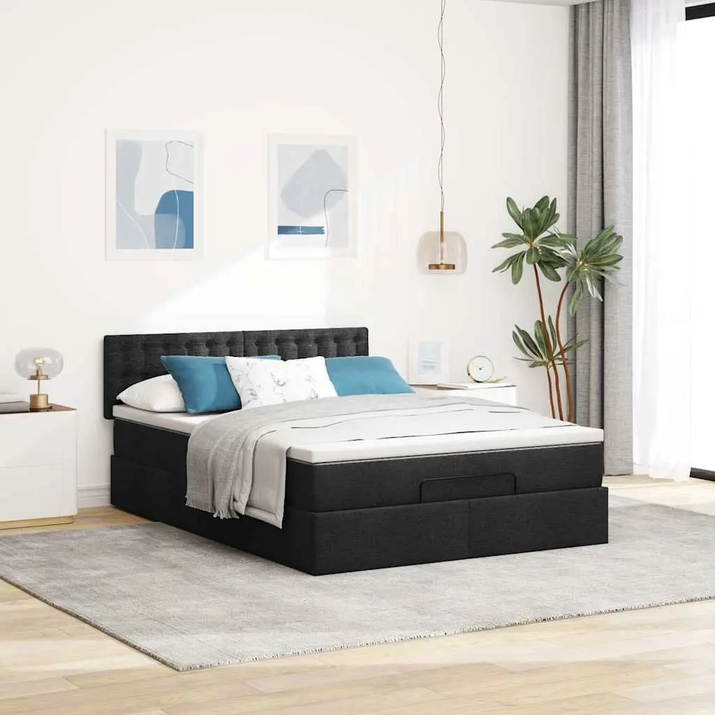Ottoman Bed Pocket Spring Mattress Hydraulic Storage Black Fabric