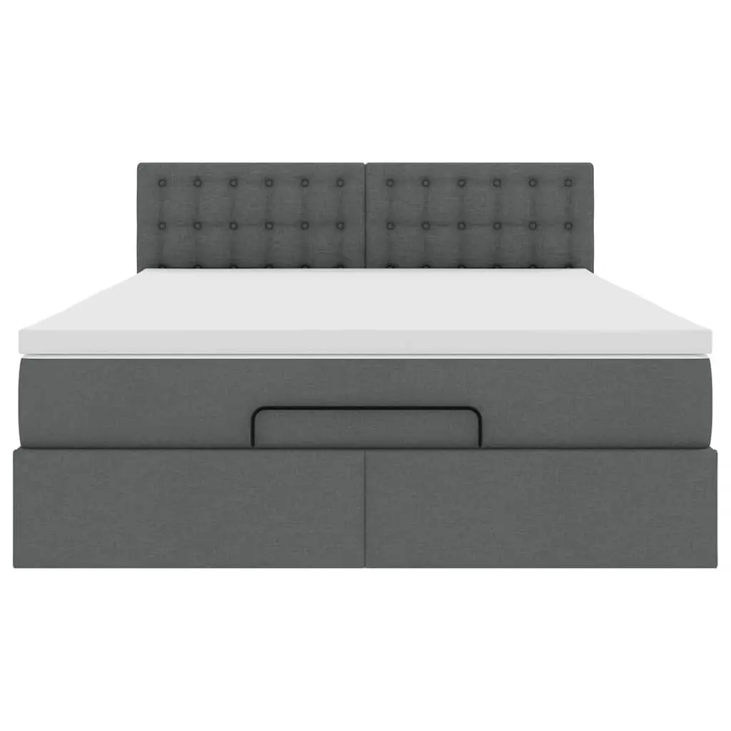 Ottoman Bed Queen Size Pocket Spring Mattress Grey Fabric with LED Lights