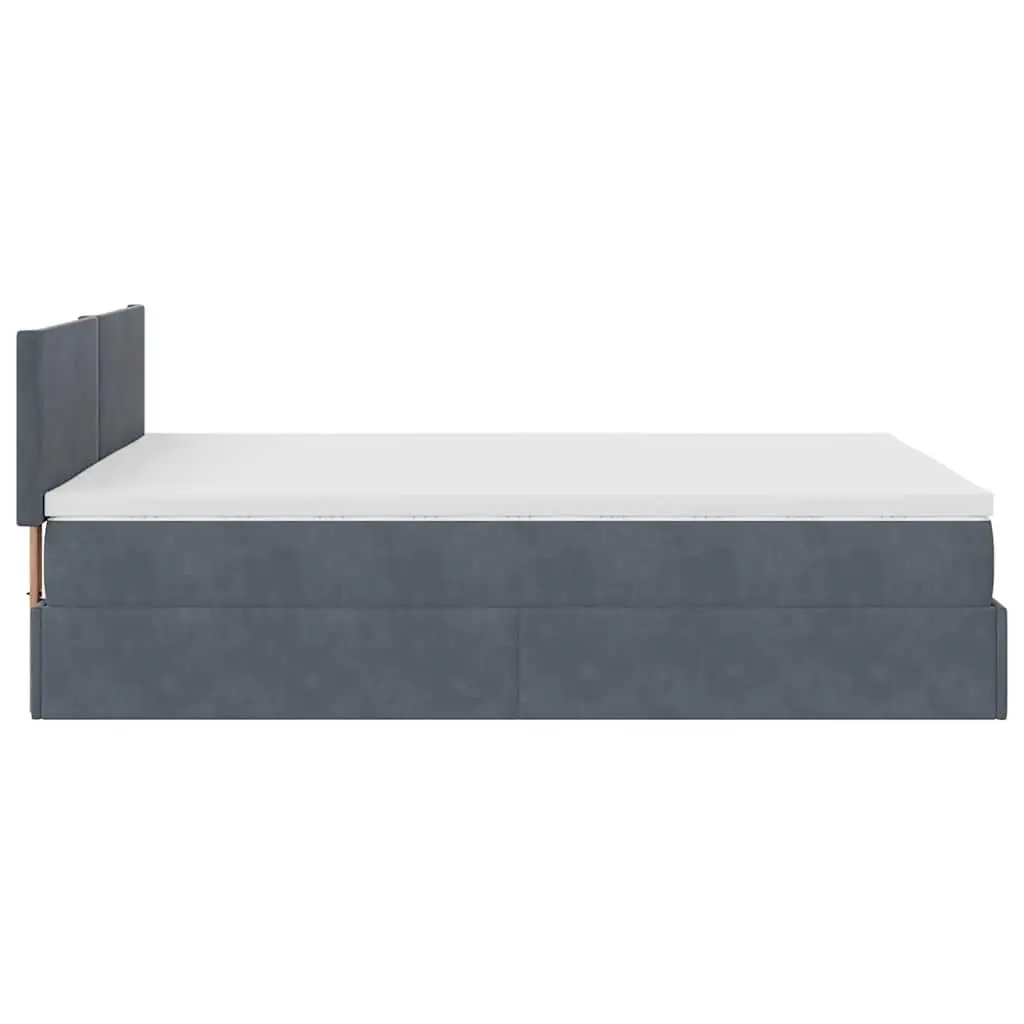 Double Ottoman Bed Velvet Grey with Pocket Spring Mattress Hydraulic Lift Storage and LED Lighting