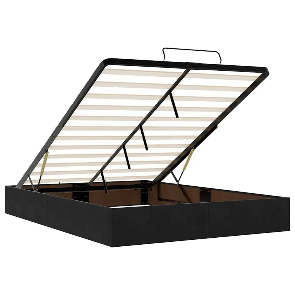 Ottoman Bed with Pocket Spring Mattress LED Lights Storage Black Double Velvet