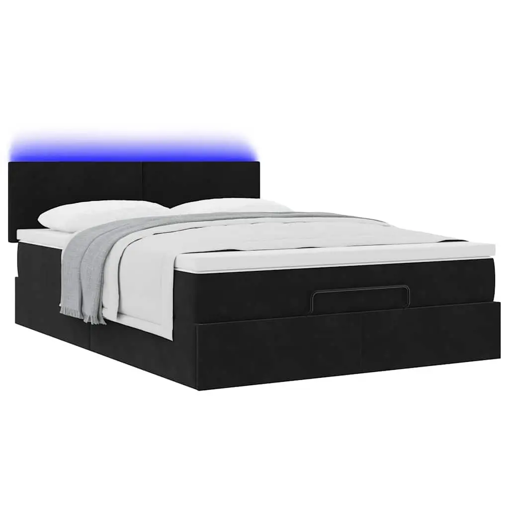 Ottoman Bed with Pocket Spring Mattress LED Lights Storage Black Double Velvet