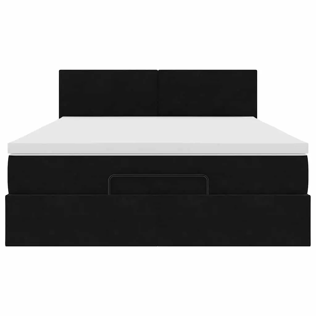 Ottoman Bed with Pocket Spring Mattress LED Lights Storage Black Double Velvet