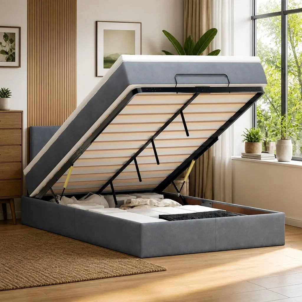 King Single Ottoman Bed with Storage and LED Lights