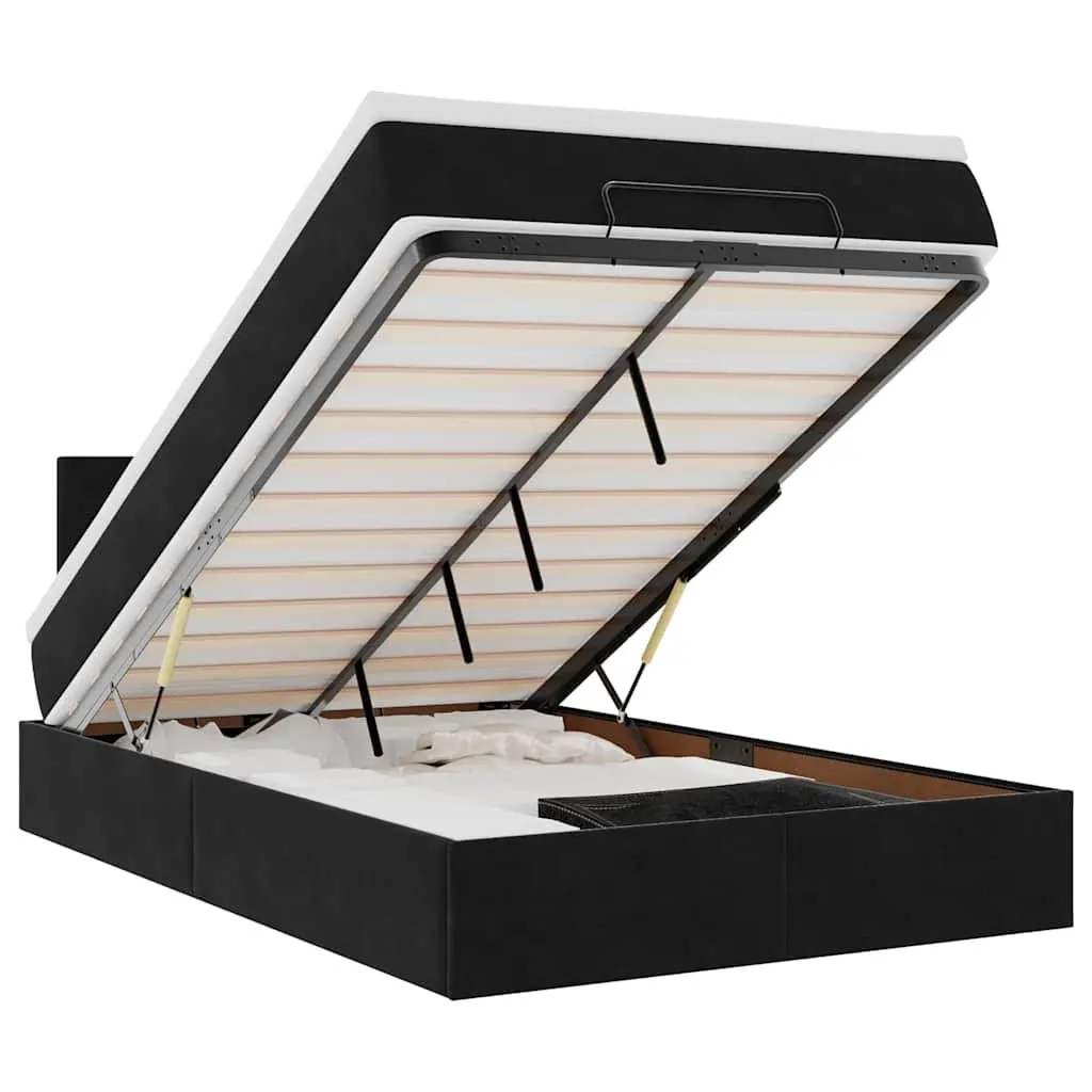 Ottoman Bed with Pocket Spring Mattress LED Lights Storage Black King Single