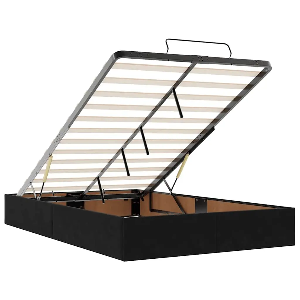 Ottoman Bed with Pocket Spring Mattress LED Lights Storage Black King Single