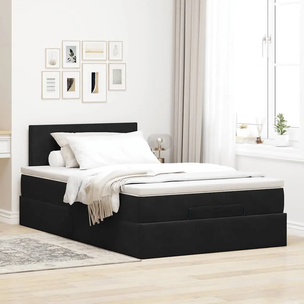 Ottoman Bed with Pocket Spring Mattress LED Lights Storage Black King Single