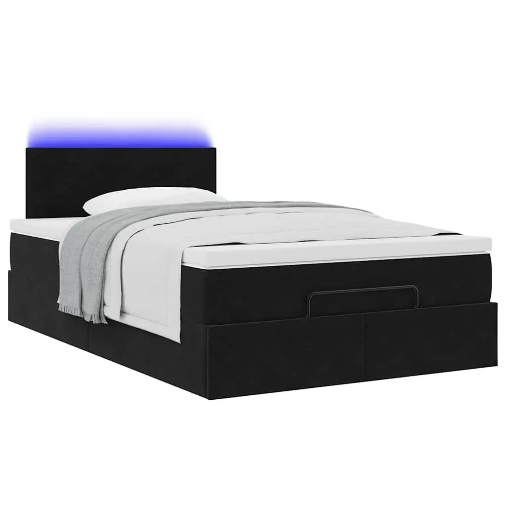 Ottoman Bed with Pocket Spring Mattress LED Lights Storage Black King Single