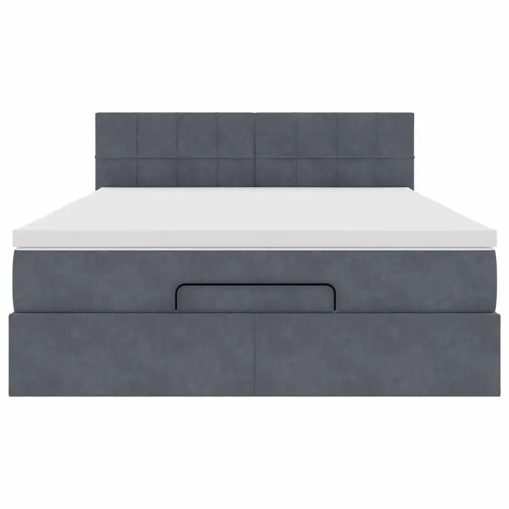 Ottoman Bed Pocket Spring Mattress Queen Size Grey Velvet with Storage and LED Lights