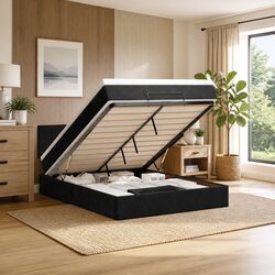 Practical Queen Ottoman Bed with LED Storage Solution