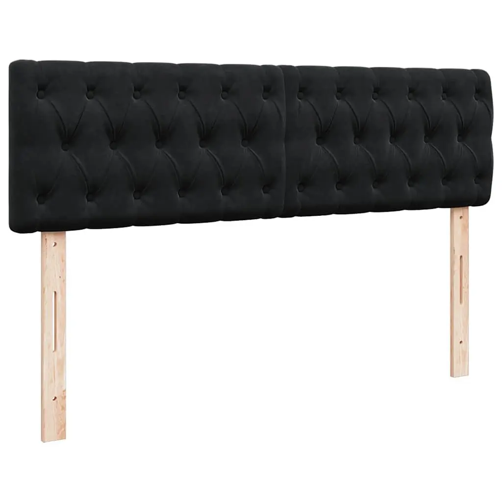 Ottoman Bed Velvet Black Double with Pocket Spring Mattress and LED Lights