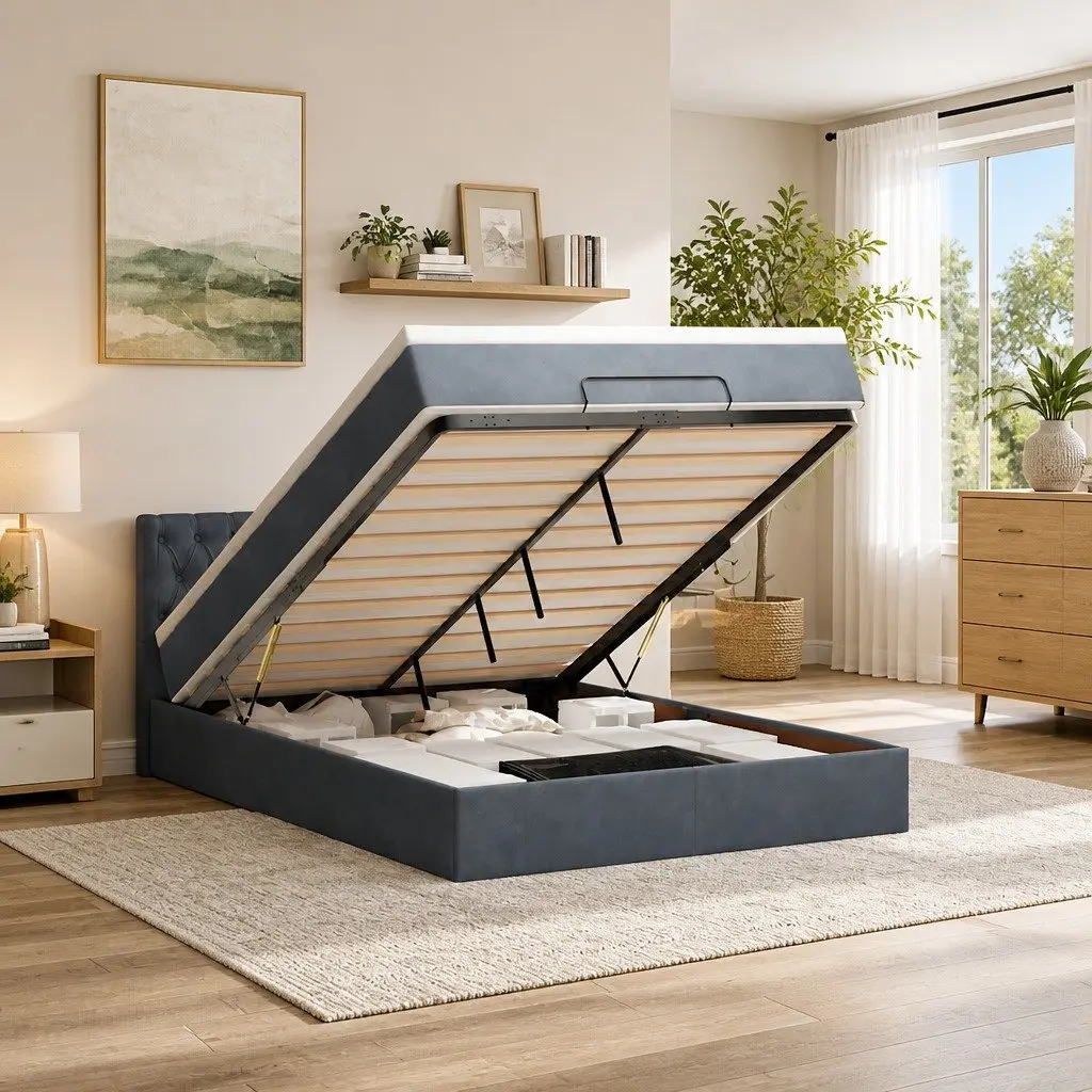 Queen Ottoman Bed with LED Lights and Storage