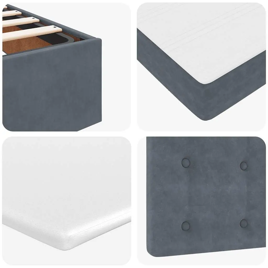Ottoman Bed Double Grey Velvet with Pocket Spring Mattress Storage LED Lights