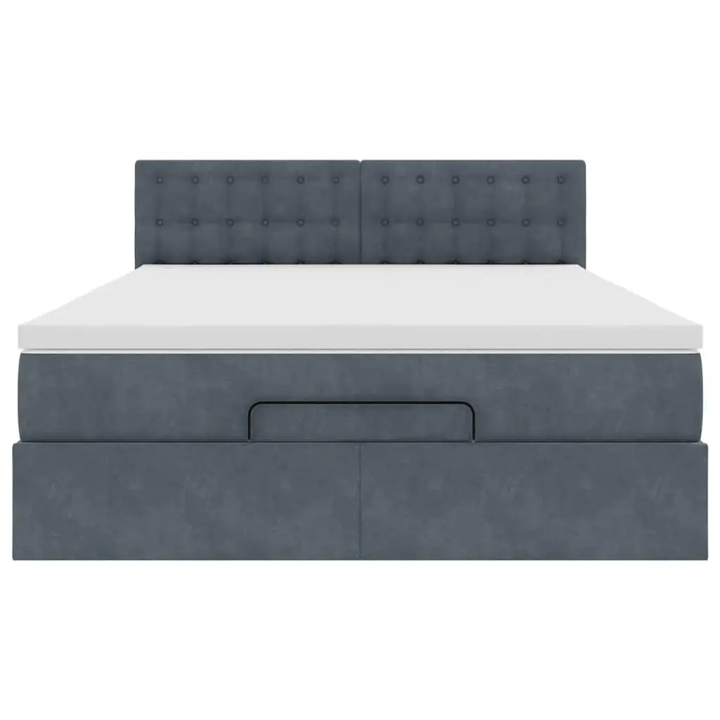 Ottoman Bed Double Grey Velvet with Pocket Spring Mattress Storage LED Lights