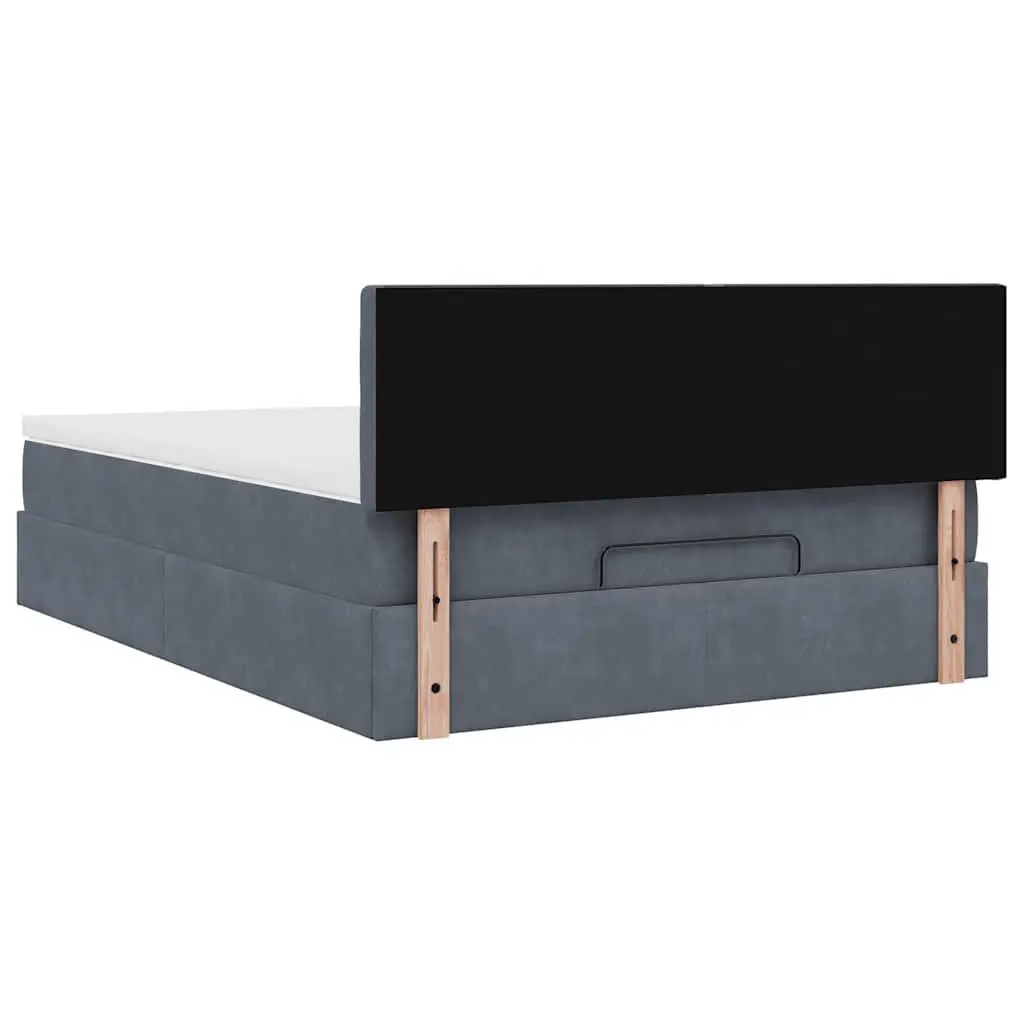 Ottoman Bed Double Grey Velvet with Pocket Spring Mattress Storage LED Lights