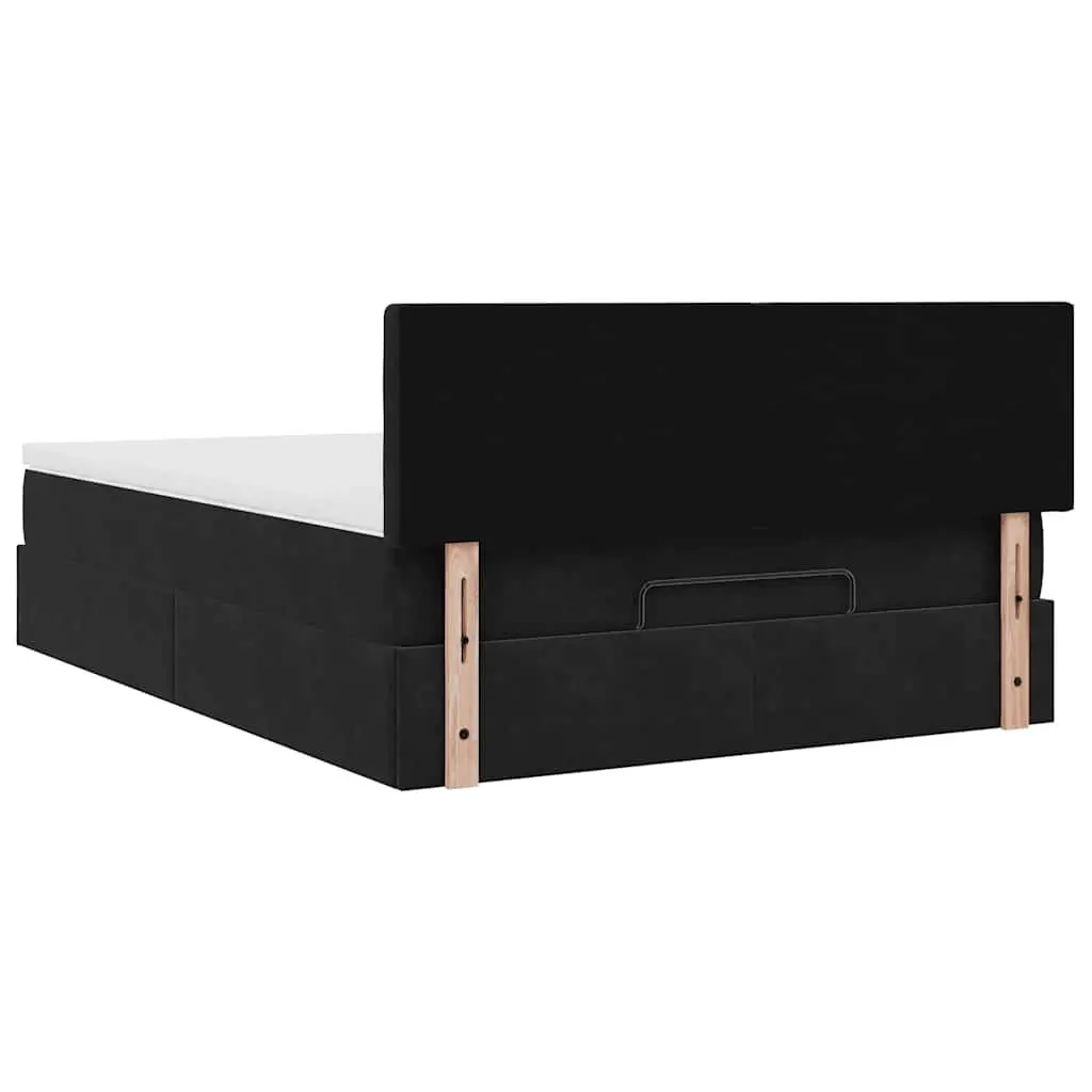 Ottoman Bed with Pocket Spring Mattress LED Lights Under-Bed Storage Black