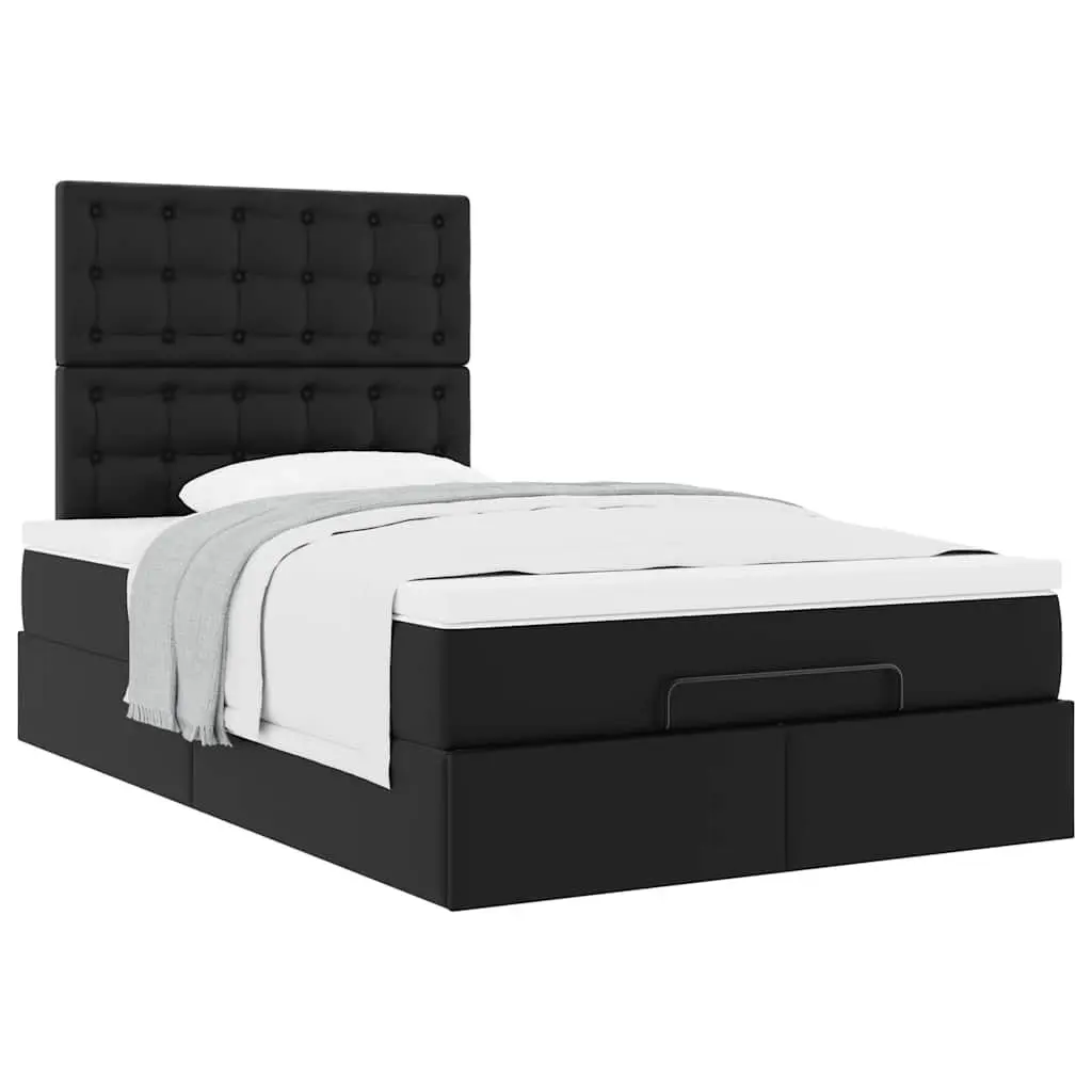 King Single Ottoman Bed Frame with Hydraulic Lift and Pocket Spring Mattress Faux Leather Black