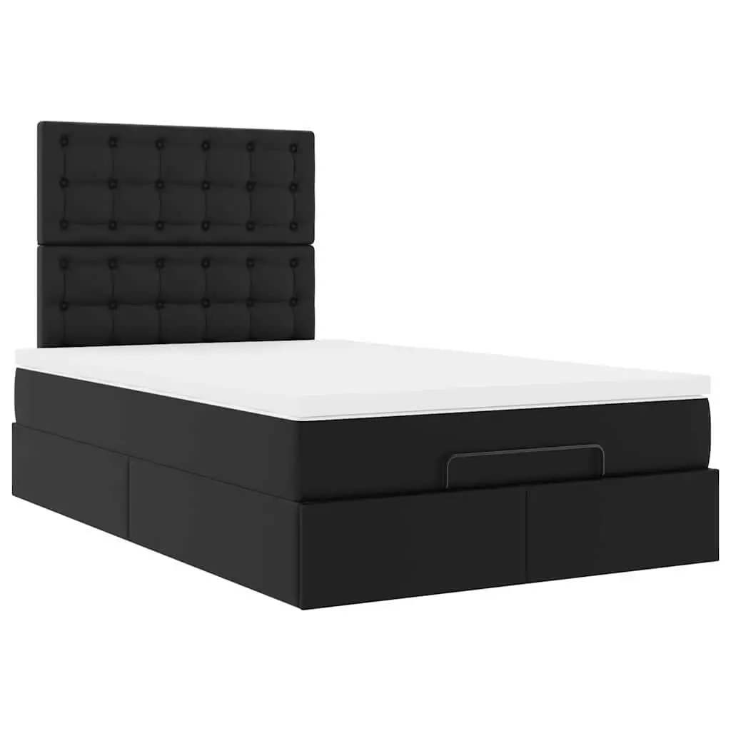 King Single Ottoman Bed Frame with Hydraulic Lift and Pocket Spring Mattress Faux Leather Black