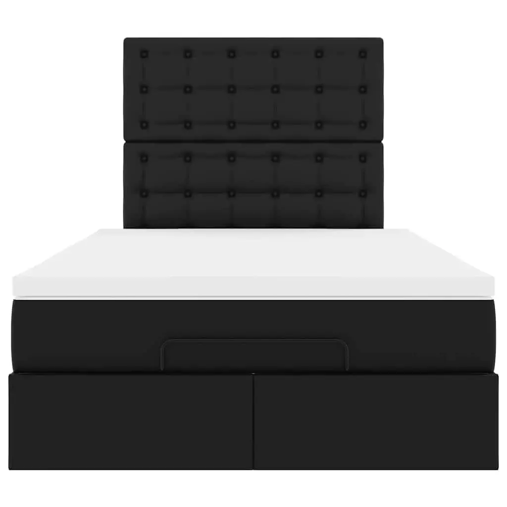 King Single Ottoman Bed Frame with Hydraulic Lift and Pocket Spring Mattress Faux Leather Black