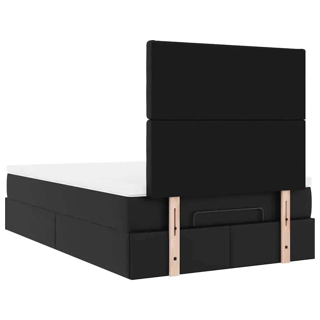 King Single Ottoman Bed Frame with Hydraulic Lift and Pocket Spring Mattress Faux Leather Black