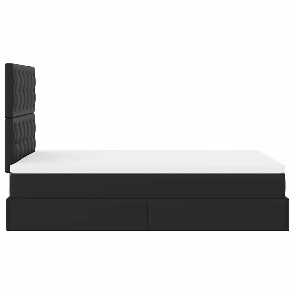 King Single Ottoman Bed Frame with Hydraulic Lift and Pocket Spring Mattress Faux Leather Black