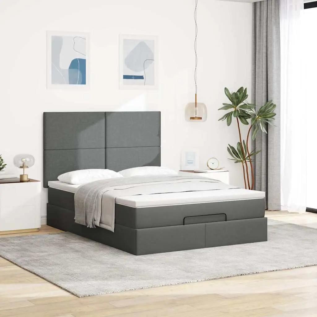Ottoman Bed Queen Grey Upholstered Frame with Pocket Spring Mattress Storage