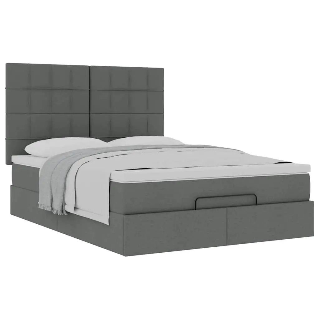 Queen Size Ottoman Bed Grey Fabric Slatted Base with Pocket Spring Mattress and Hydraulic Lift Storage