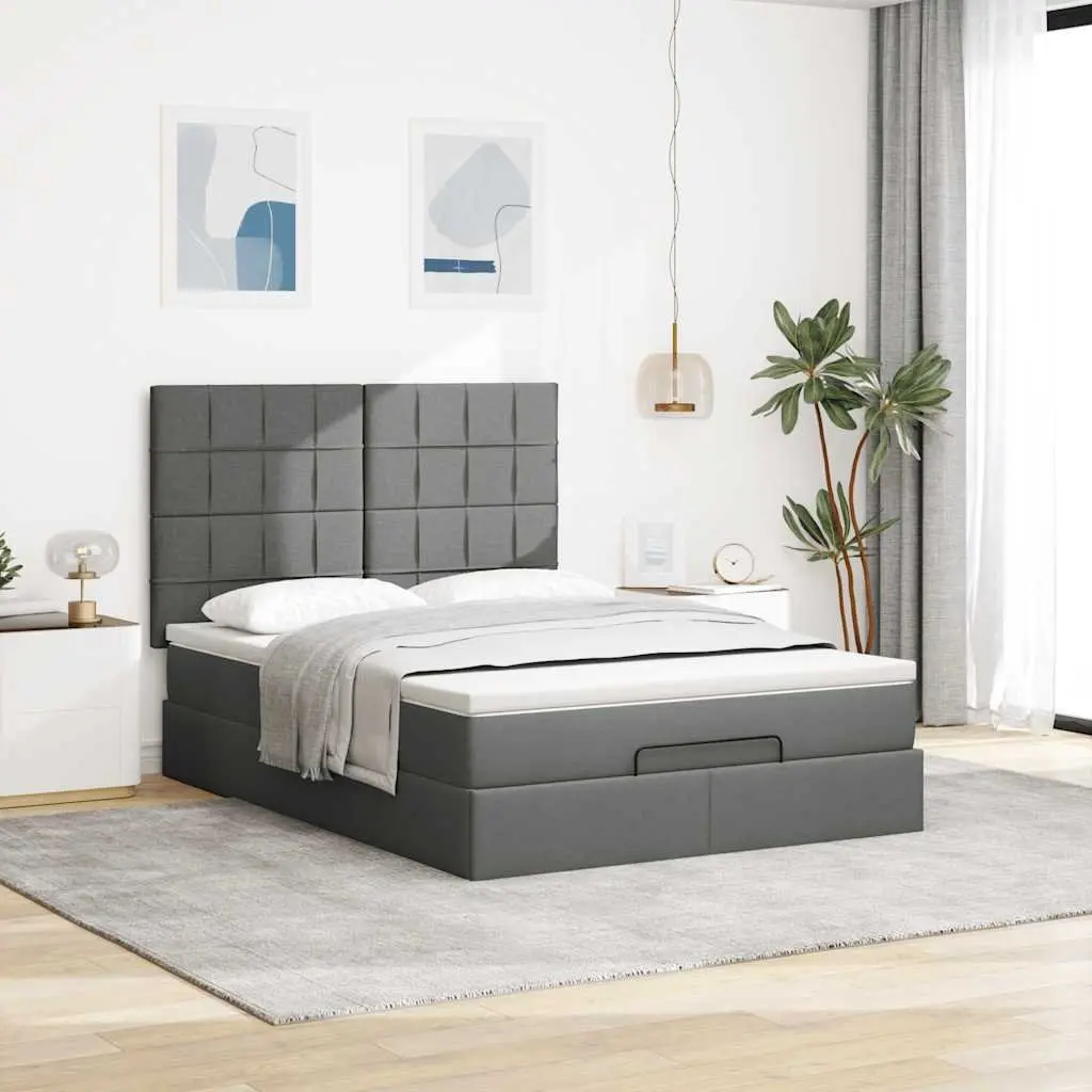 Queen Size Ottoman Bed Grey Fabric Slatted Base with Pocket Spring Mattress and Hydraulic Lift Storage