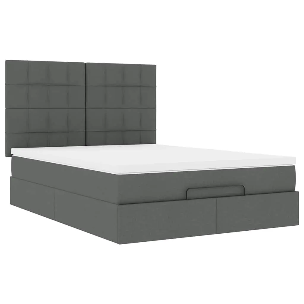 Queen Size Ottoman Bed Grey Fabric Slatted Base with Pocket Spring Mattress and Hydraulic Lift Storage
