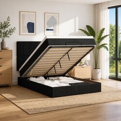 Practical Black Ottoman Bed Queen with Storage Solutions