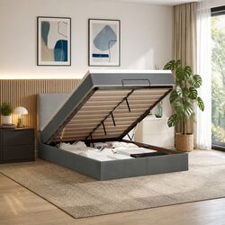Practical Queen Ottoman Bed with Spring Mattress and Storage Space