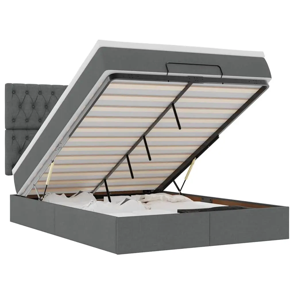 Queen Ottoman Bed Grey with Slatted Base Pocket Spring Mattress and Hydraulic Lift Storage