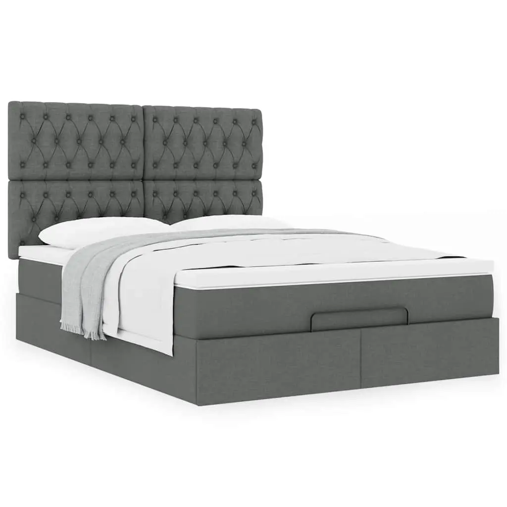Queen Ottoman Bed Grey with Slatted Base Pocket Spring Mattress and Hydraulic Lift Storage