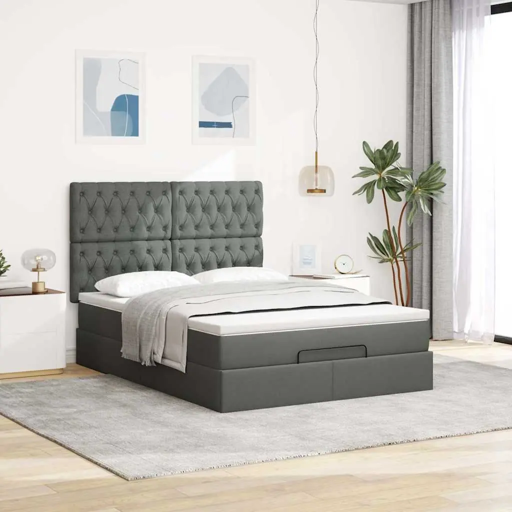 Queen Ottoman Bed Grey with Slatted Base Pocket Spring Mattress and Hydraulic Lift Storage