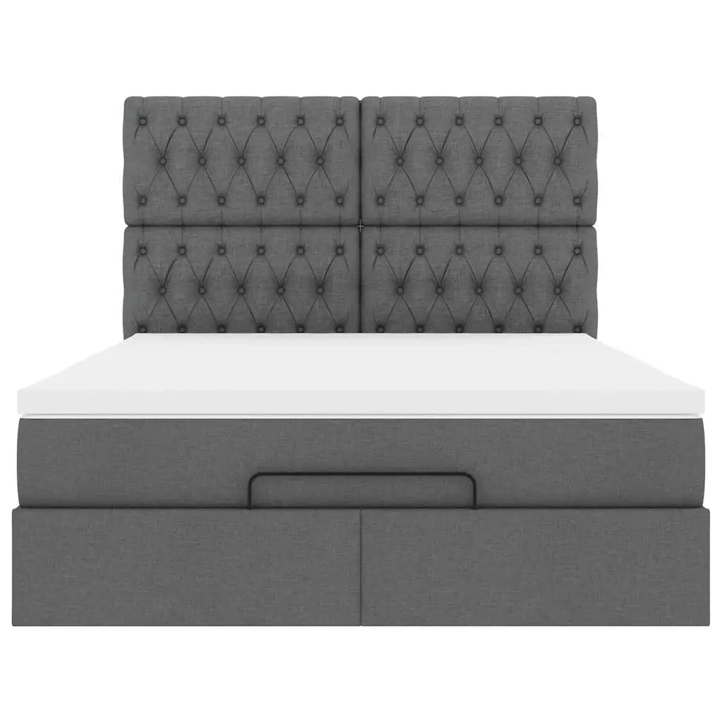 Queen Ottoman Bed Grey with Slatted Base Pocket Spring Mattress and Hydraulic Lift Storage