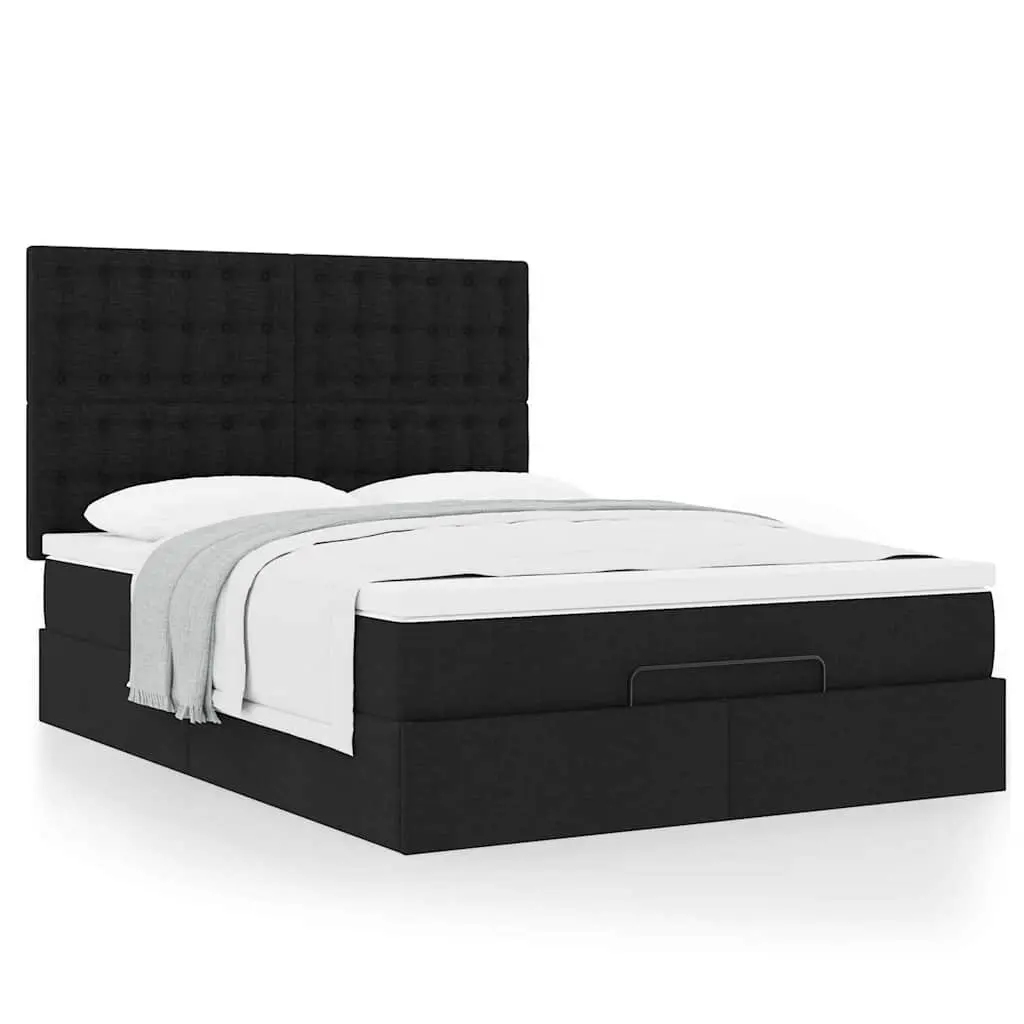 Double Ottoman Bed with Pocket Spring Mattress Black Fabric Storage Bedroom
